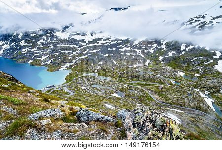 View of Djupvatnet lake from Dalsnibba mountain in Norway