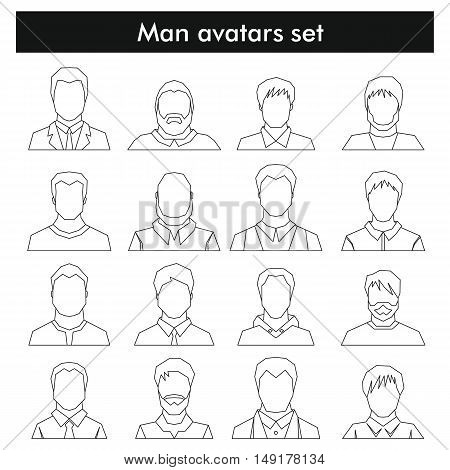 Man avatars set in black line style. Vector illustration