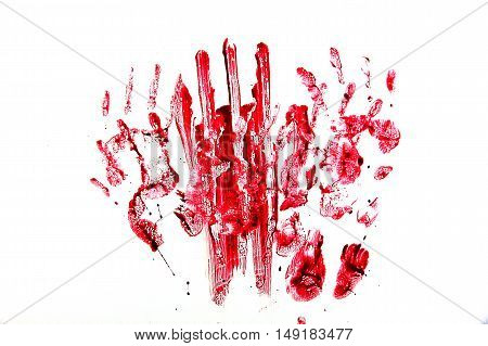 blood drop and bloodstains on isolated white background for horror content.