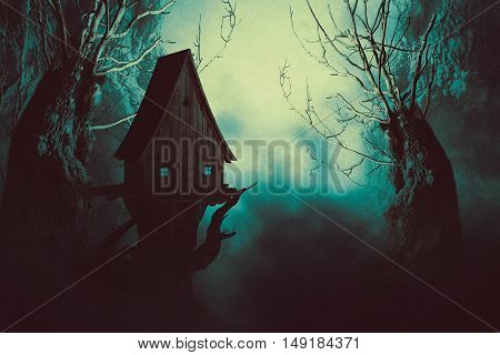 Spooky Witch House In Mist