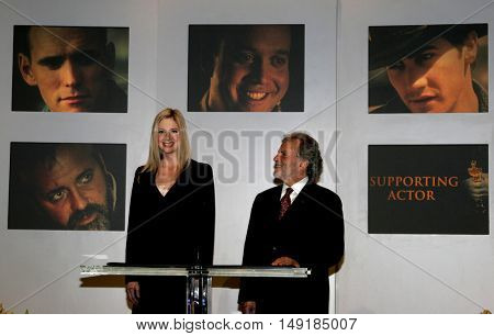 Mira Sorvino and Academy President Sid Ganis at the 78th Annual Academy Awards Nominations held at the Academy of Motion Picture Arts and Sciences in Beverly Hills, USA on January 31, 2006.