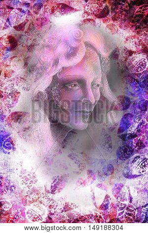 woman fairy portrait, illustration collage with ornaments.