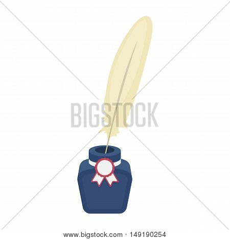 Quill in inkwell icon in cartoon style isolated on white background. Patriot day symbol stock vector illustration.
