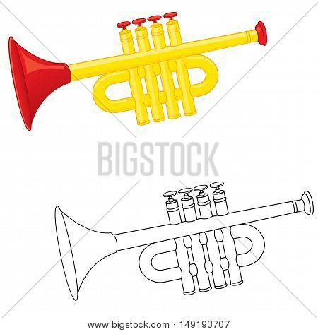 Cartun trumpet toy. Coloring book. Vector illustration