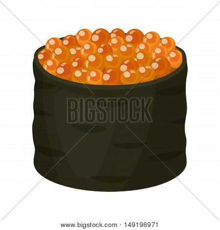 Ikura gunkan-maki icon in cartoon style isolated on white background. Sushi symbol vector illustration.