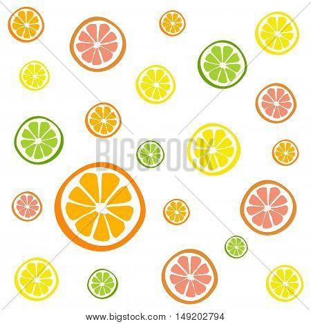 Collection of citrus slices - orange, lemon, lime and grapefruit, icons set, colorful isolated on white background, vector illustration