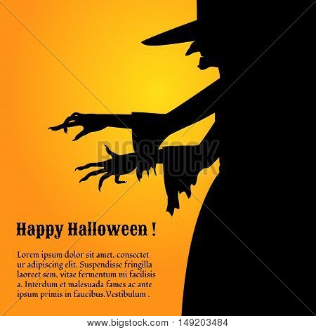 Terrifying Halloween poster with a silhouette of scary witch.
