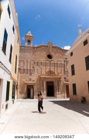 Woman Walking In Ciutadella City In Minorca