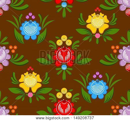 Gorodets Painting Seamless Pattern. Floral Ornament. Russian National Folk Craft. Traditional Decora