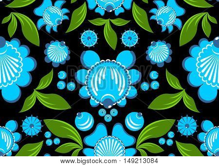 Gorodets Painting Seamless Pattern. Floral Ornament. Russian National Folk Craft. Traditional Decora