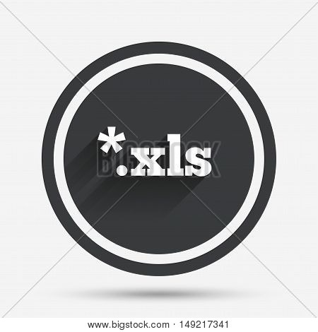 Excel file document icon. Download xls button. XLS file extension symbol. Circle flat button with shadow and border. Vector
