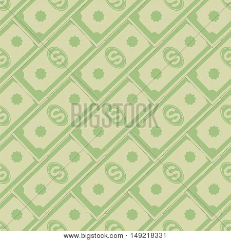 Set of Paper Dollars Seamless Pattern on White Background. American Banknotes. Cash Money. US Currency