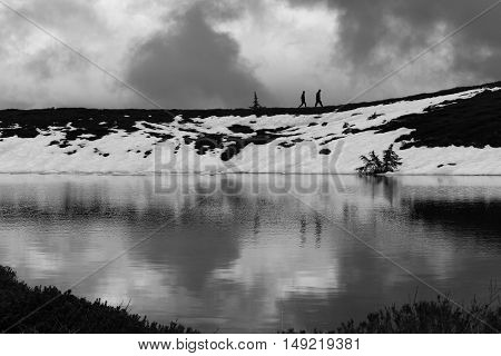 Mystical cloud snow mountain beautiful elfin lakes