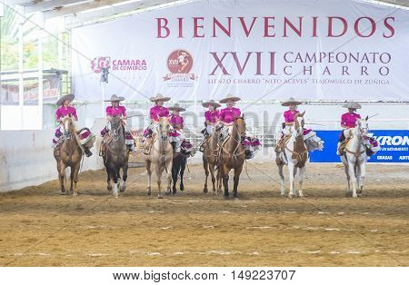 GUADALAJARA MEXICO - SEP 01 : Charras participate at the 23rd International Mariachi & Charros festival in Guadalajara Mexico on September 01 2016.