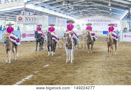 GUADALAJARA MEXICO - SEP 01 : Charras participate at the 23rd International Mariachi & Charros festival in Guadalajara Mexico on September 01 2016.