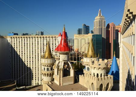 LAS VEGAS - DEC 25: Excalibur Hotel and Casino on Las Vegas Strip on Dec. 25, 2016 in Las Vegas, Nevada, USA. The Medieval theme of the hotel is named after the mythical sword of King Arthur.