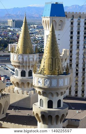 LAS VEGAS - DEC 25, 2015: Excalibur Hotel and Casino on Las Vegas Strip in Las Vegas, Nevada, USA. The Medieval theme of the hotel is named after the mythical sword of King Arthur.