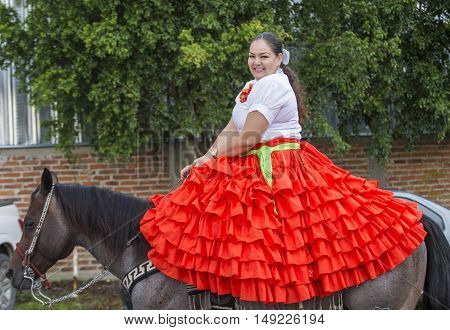 GUADALAJARA MEXICO - SEP 01 : Charra participates at the 23rd International Mariachi & Charros festival in Guadalajara Mexico on September 01 2016.