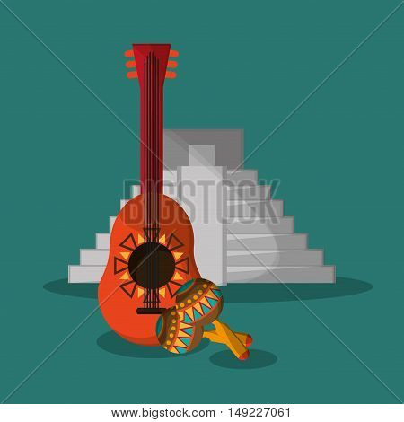 guitarron with mexican culture related icons image vector illustration