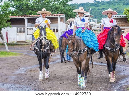 GUADALAJARA MEXICO - SEP 01 : Charras participate at the 23rd International Mariachi & Charros festival in Guadalajara Mexico on September 01 2016.