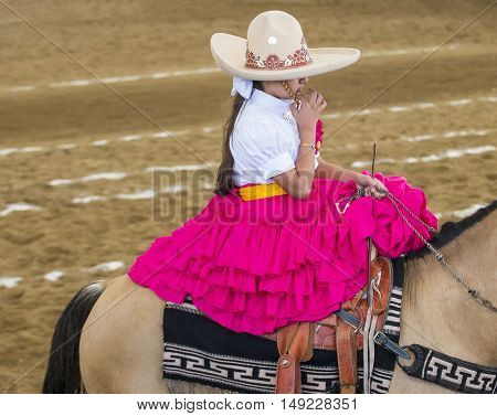 GUADALAJARA MEXICO - SEP 01 : Charra participates at the 23rd International Mariachi & Charros festival in Guadalajara Mexico on September 01 2016.