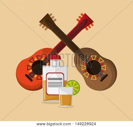 guitarron with mexican culture related icons image vector illustration