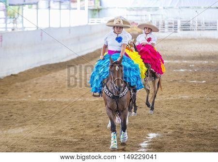 GUADALAJARA MEXICO - SEP 01 : Charras participate at the 23rd International Mariachi & Charros festival in Guadalajara Mexico on September 01 2016.