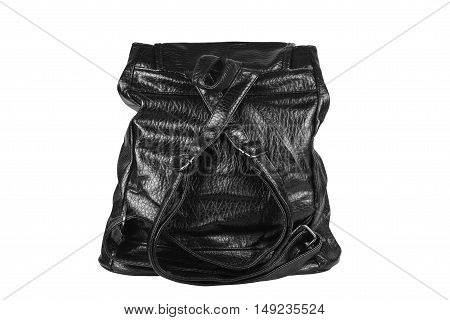 luxury leather black bag with sling and handle or loop for women on white and back view isolated included clipping path