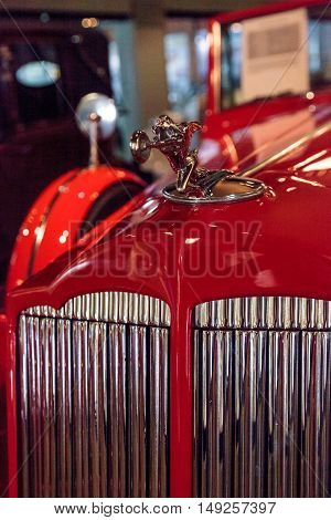 El Segundo, CA, USA - September 26, 2016: Red 1936 Packard Roadster Car displayed at the Automobile Driving Museum in El Segundo, California, United States. Editorial use only.