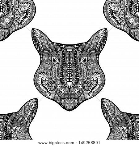 Black and white Seamless Tiger pattern. Vector illustration image