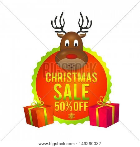 Christmas Sale with 50% Disount Offer. Creative sticker, tag or label design.