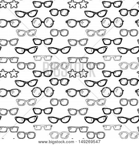 Hand drawn doodle fashion eyeglasses seamless pattern