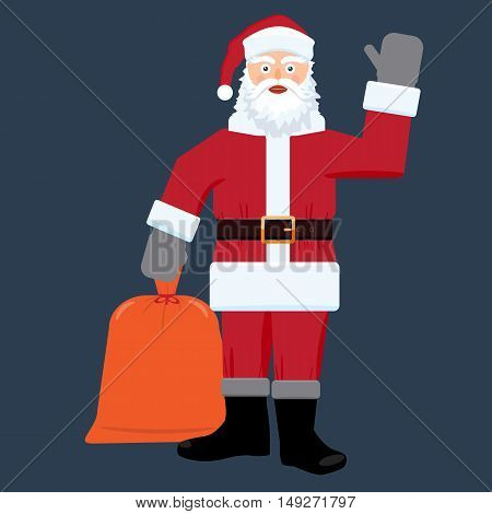 Santa claus with big sac of gifts isolated. Flat and solid color design.