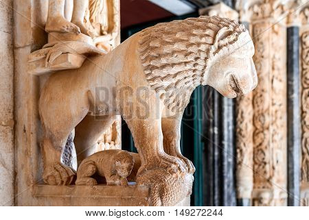 Trogir Croatia. Lawrence Cathedral middle Dalmatia medieval architecture (Historical Trogir is on UNESCO World Heritage List since 1997)