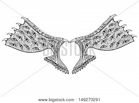 Devil wings. Zentangle style. Coloring book or tattoo.Vector illustration.
