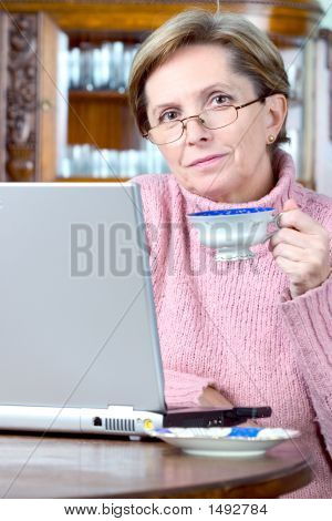 Mature Woman And Laptop