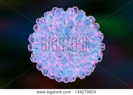 Hepatitis B virus on colorful background, 3d illustration. A model is built using data of viral macromolecular structure furnished by Protein Data Bank PDB 4G93