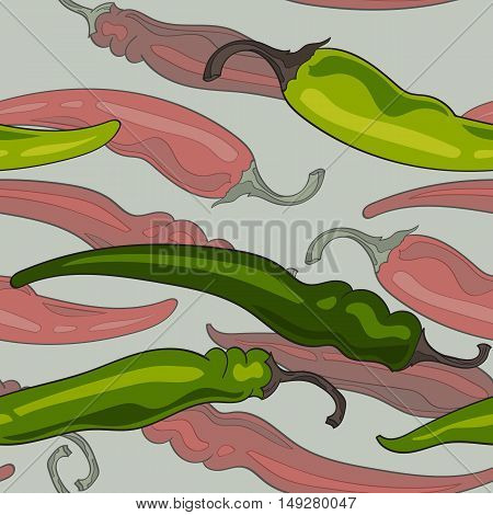 Abstract Seamless pattern with red (and green) hot chili peppers vector illustration