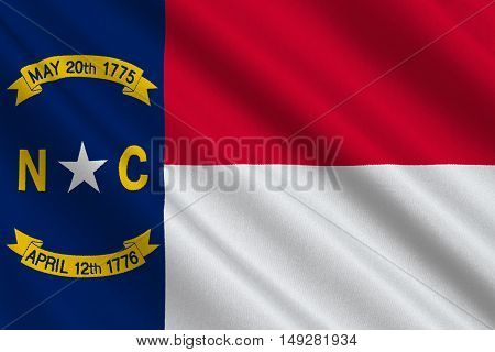 Flag of North Carolina is a state in the southeastern region of the United States. 3D illustration