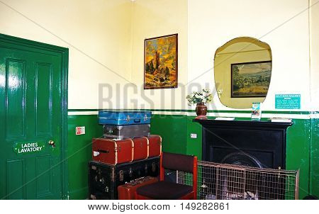 CORFE, UNITED KINGDOM - JULY 19, 2016 - Old fashioned waiting lounge inside the railway station Corfe Dorset England UK Western Europe, July 19, 2016.