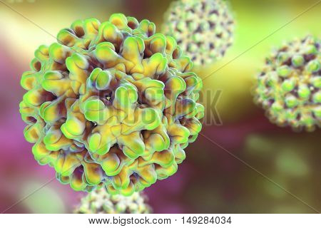 Hepatitis B virus on colorful background, 3d illustration. A model is built using data of viral macromolecular structure furnished by Protein Data Bank PDB 4G93