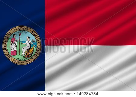 Flag of North Carolina is a state in the southeastern region of the United States. 3D illustration