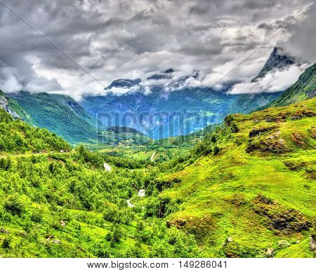 Landscape of the Geiranger valley near Dalsnibba mountain - Norway