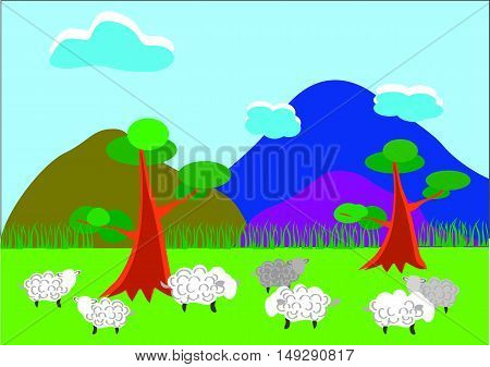 Lambs on a pasture in mountains may be used for any professional projects