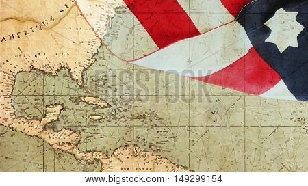 Columbus Day. Usa Flag and Nautical Chart