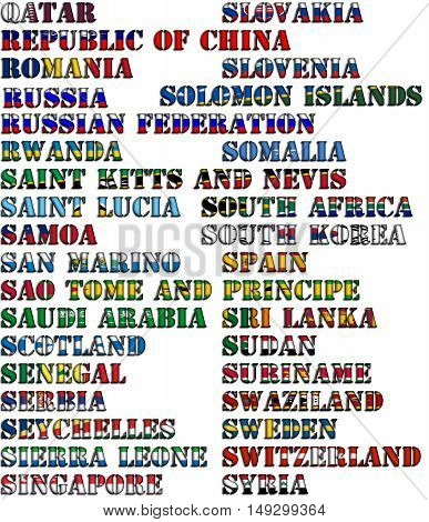 Country names in colors of national flags - full kit. Letters Q, R, S.