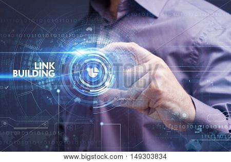 Business, Technology, Internet And Network Concept. Young Businessman Working On A Virtual Screen Of