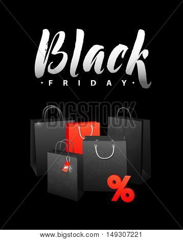 Black Friday Sale Shopping Bag. Promo Abstract Calligraphic Vector Illustration for your business artwork. Black Friday Sale handmade lettering, calligraphy with light background for logo, banners, labels