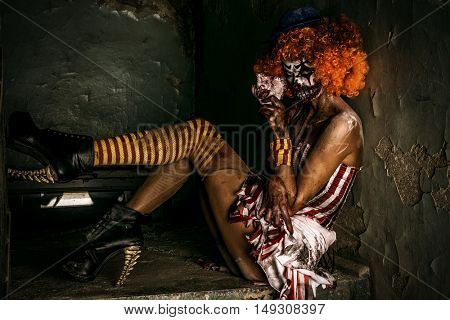 Bloody scary clown. Halloween. Horror.