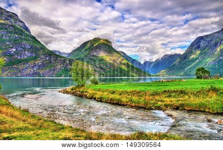 Oppstrynsvatn lake at Oppstryn village, Sogn og Fjordane county, Norway